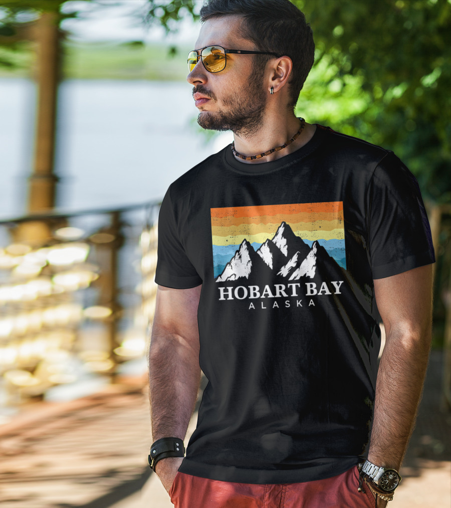 Hobart Bay Alaska Mountain Retro Vintage Landscape T-Shirt