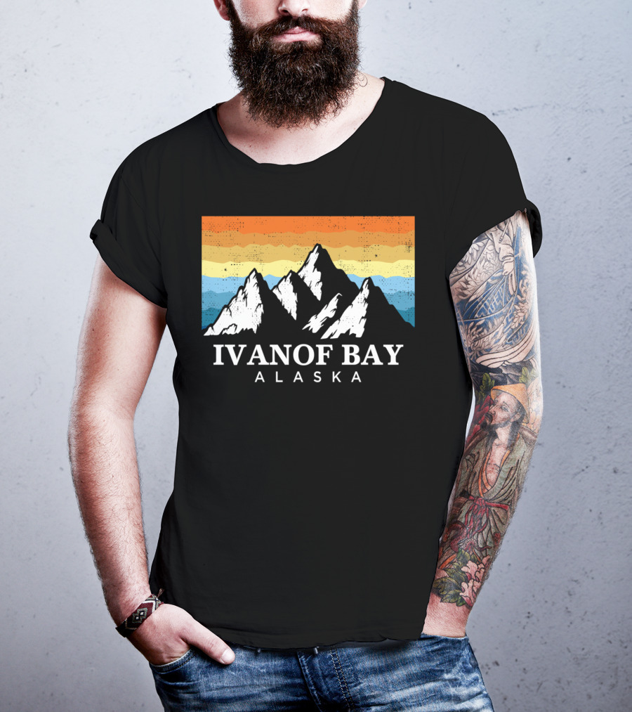 Ivanof Bay Alaska Vintage Mountain Hiking Retro Sunset T-Shirt