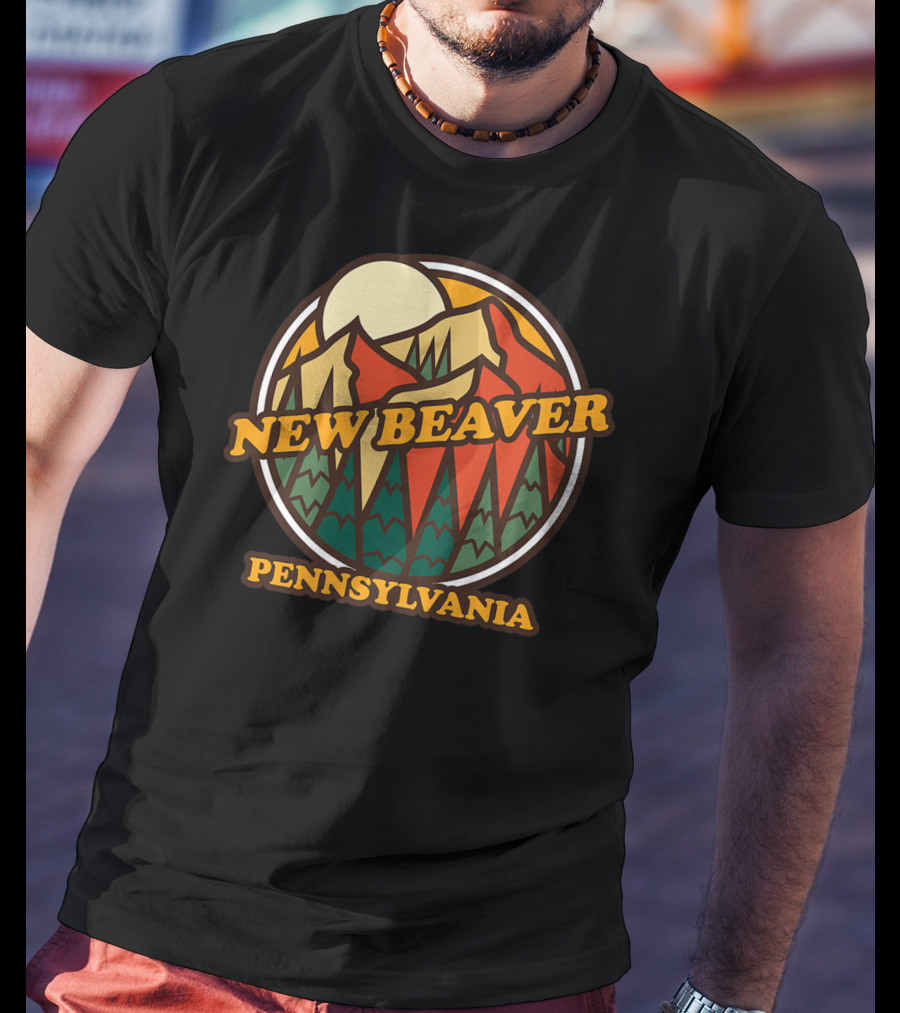 New Beaver Pennsylvania Retro Mountain Sunset Scene T-Shirt