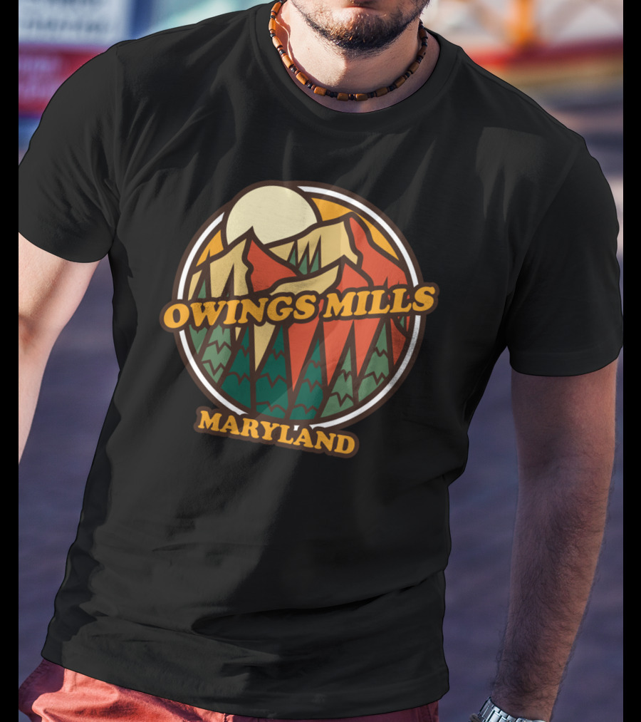 Owings Mills Maryland Vintage Mountain Hiking Forest Scene T-Shirt