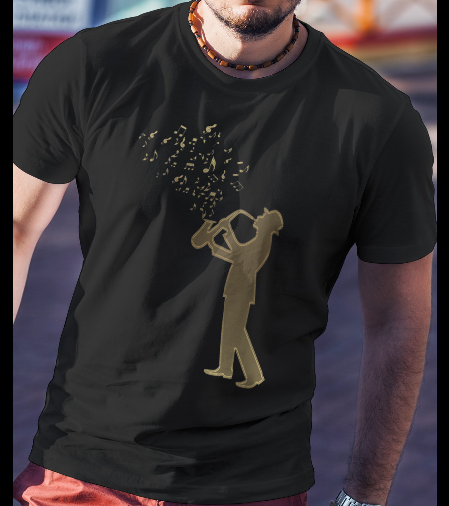 Awesome Jazz Music Silhouette Musical Notes T-Shirt