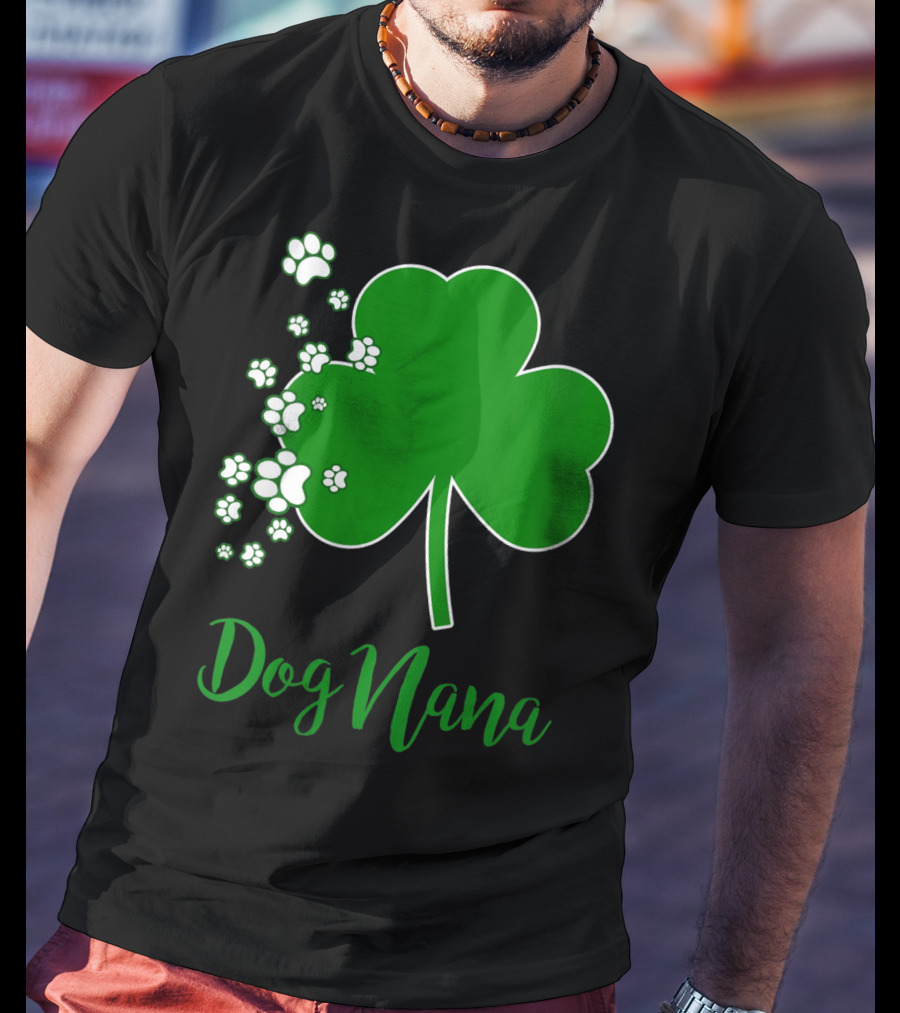 Dog Nana Irish Shamrock With Paw Prints T-Shirt