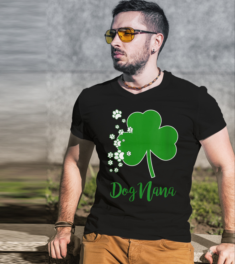 Dog Nana Irish Shamrock With Paw Prints T-Shirt