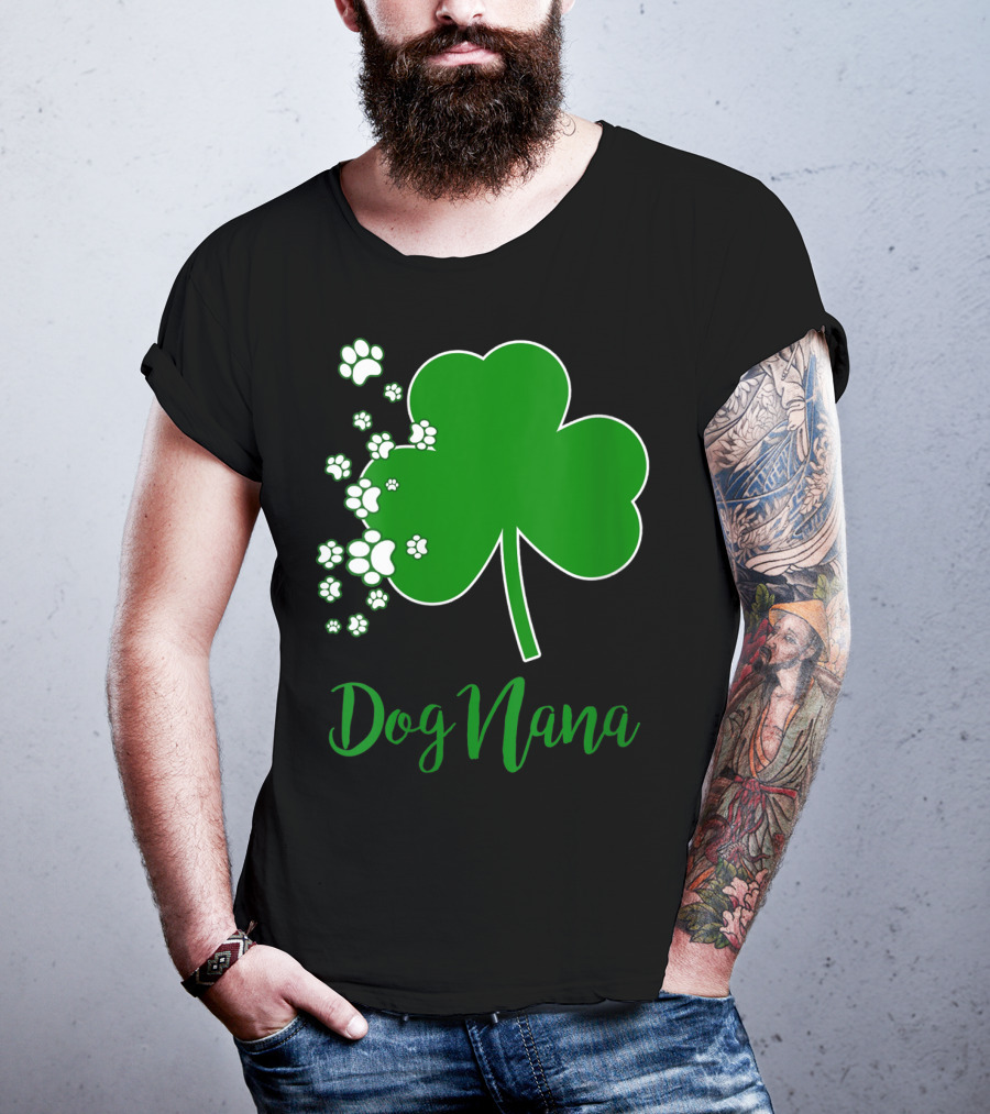 Dog Nana Irish Shamrock With Paw Prints T-Shirt