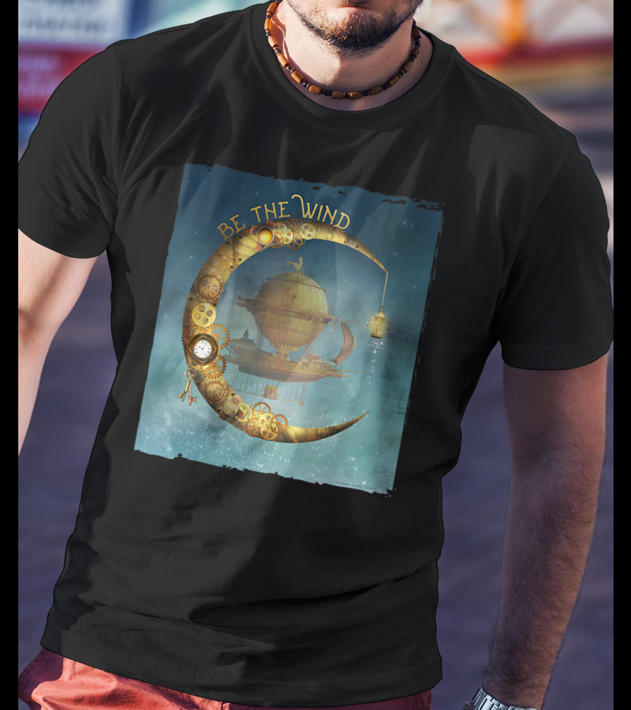 Be The Wind Fantasy Airship Steampunk Moon Gears T-Shirt
