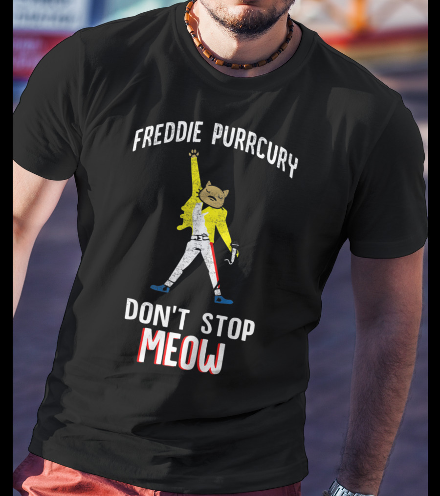 Freddie Purrcury Don't Stop Meow Cute Cat Music Band T-Shirt