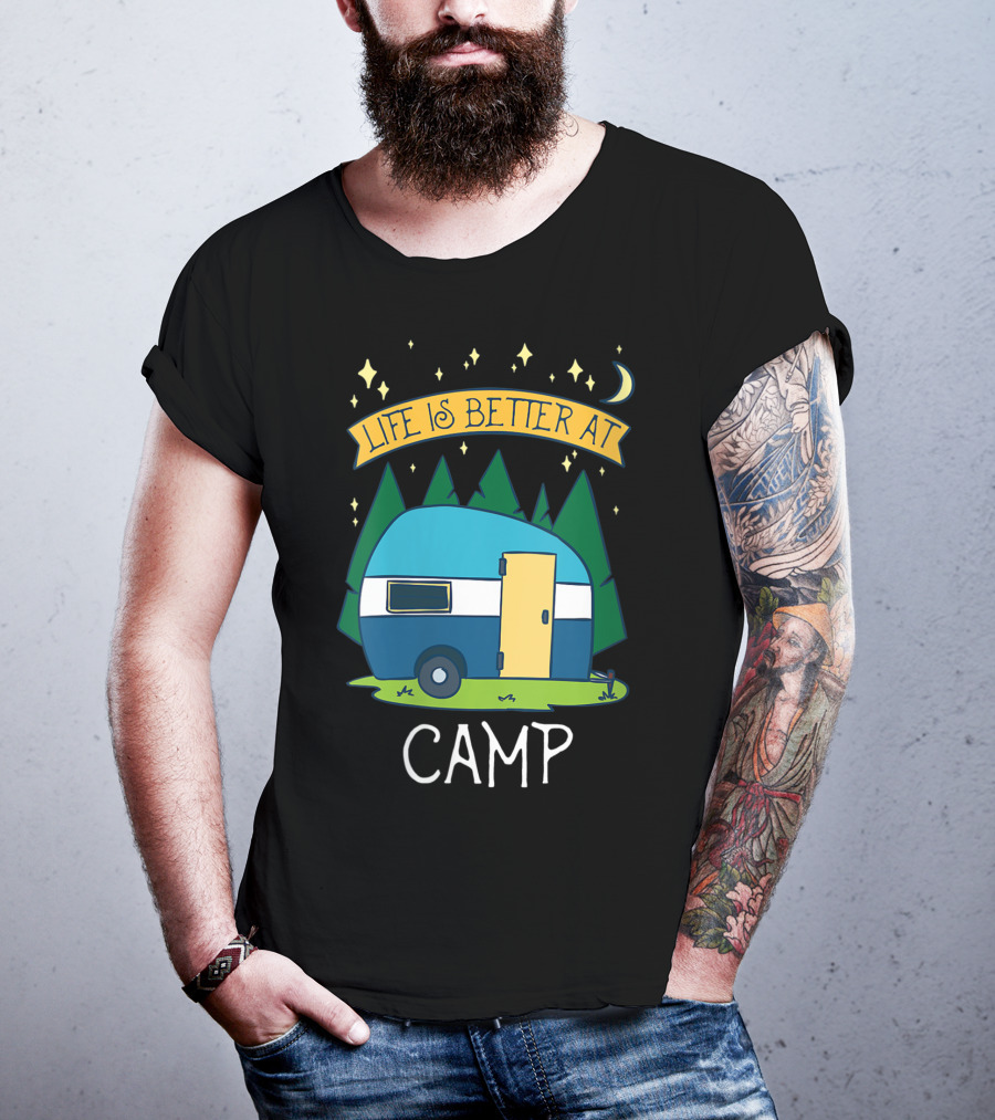 Life Is Better At Camp With Cute Camper And Forest Scene T-Shirt