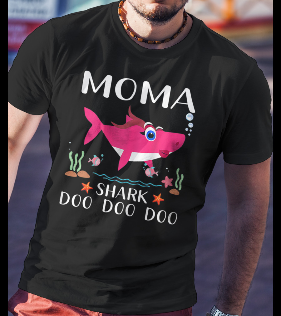 Moma Shark Doo Doo Doo Pink Grandma Ocean Scene T-Shirt