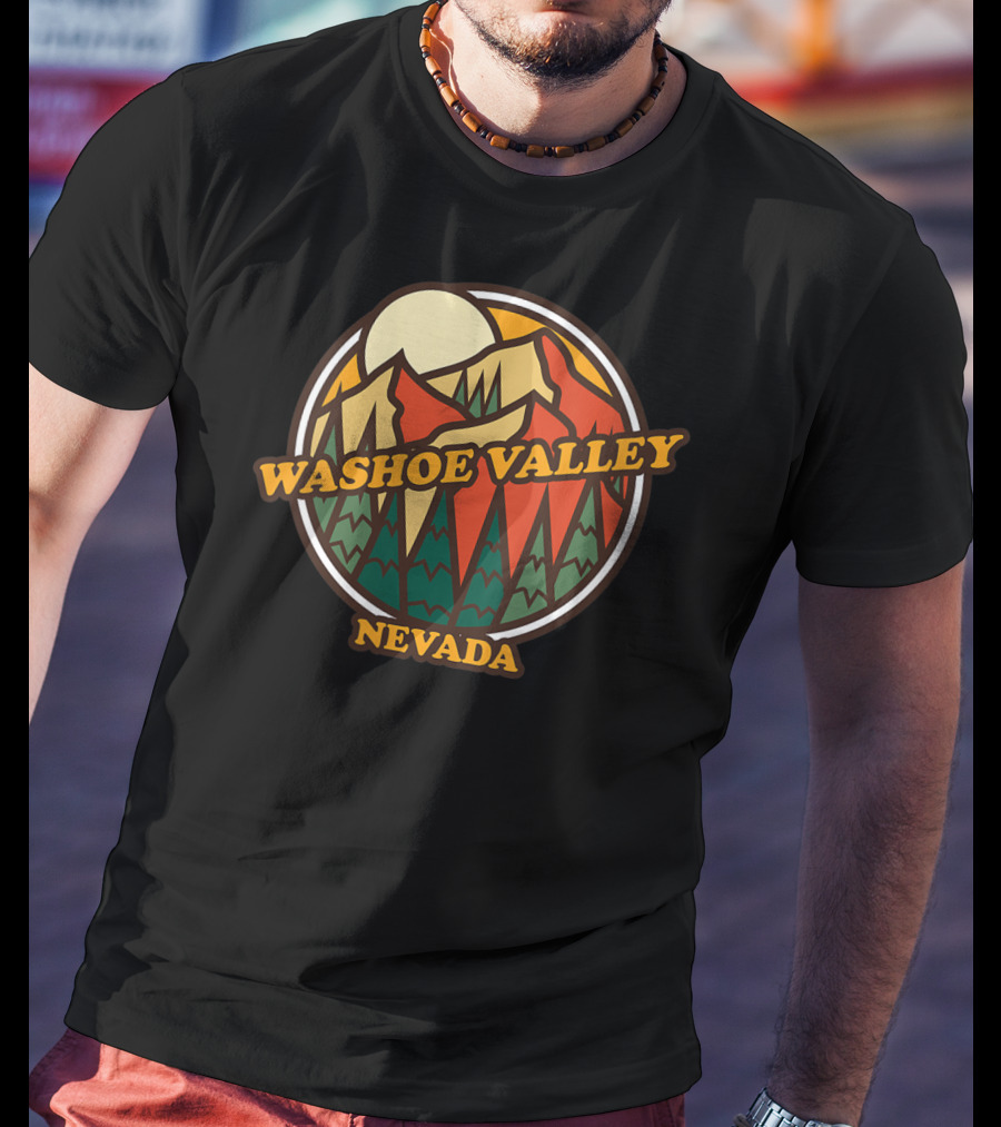 Washoe Valley Nevada Mountain Vintage Retro Sunburst Forest Scene T-Shirt