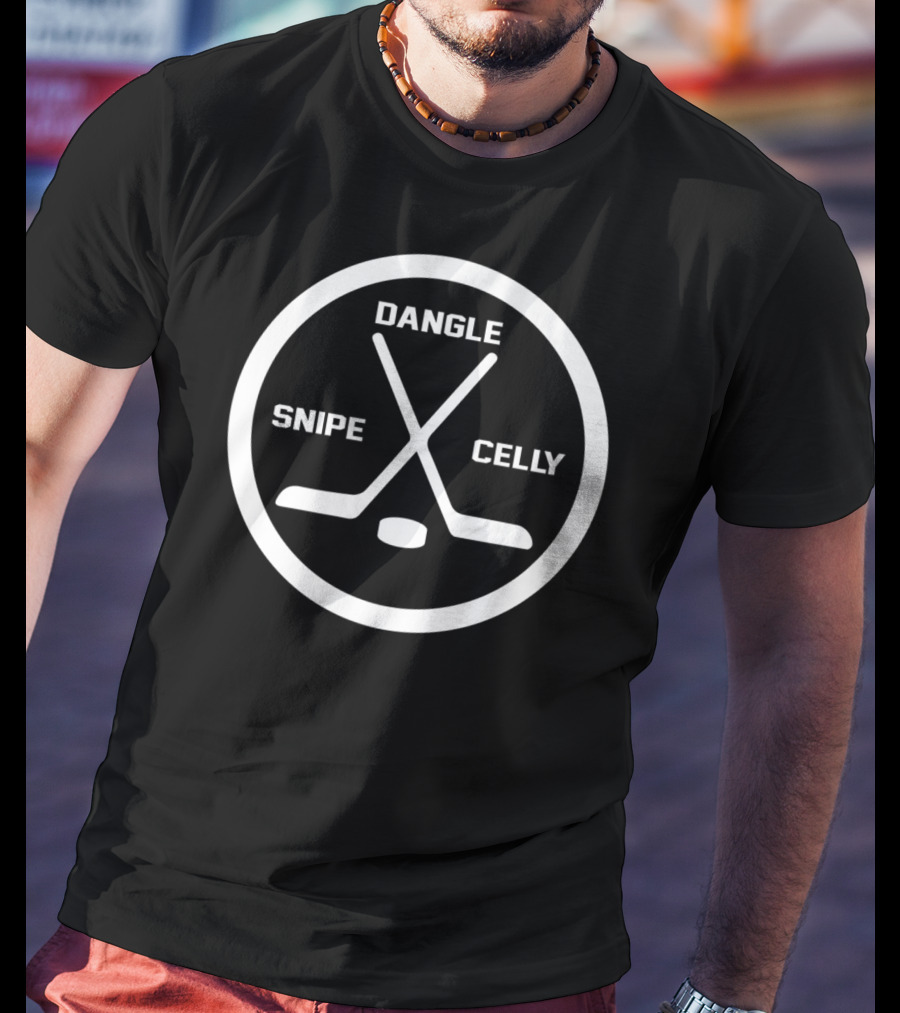 Dangle Snipe Celly Hockey Two Crossed Sticks And Puck Circle T-Shirt