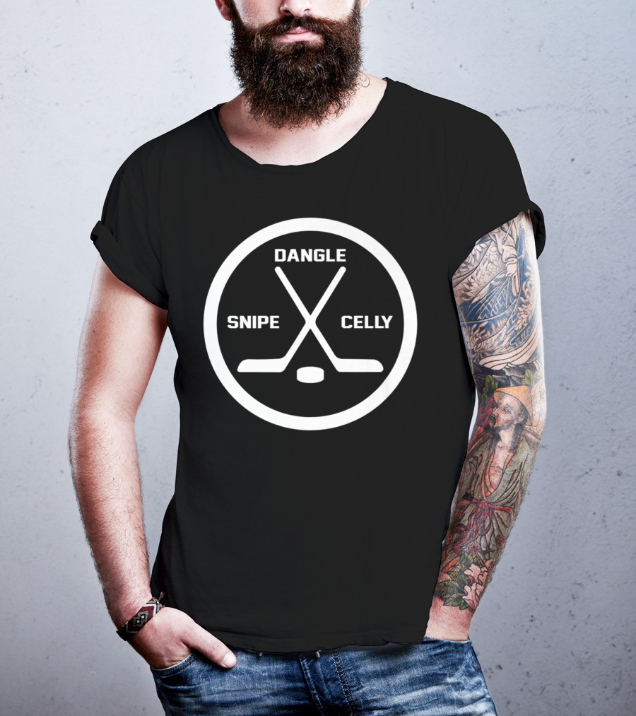 Dangle Snipe Celly Hockey Two Crossed Sticks And Puck Circle T-Shirt