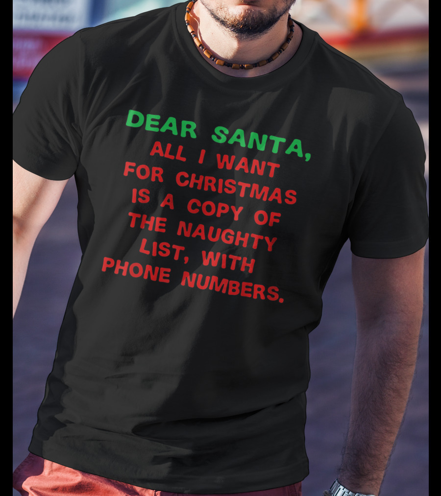 Dear Santa All I Want For Christmas Is A Copy Of The Naughty List With Phone Numbers T-Shirt