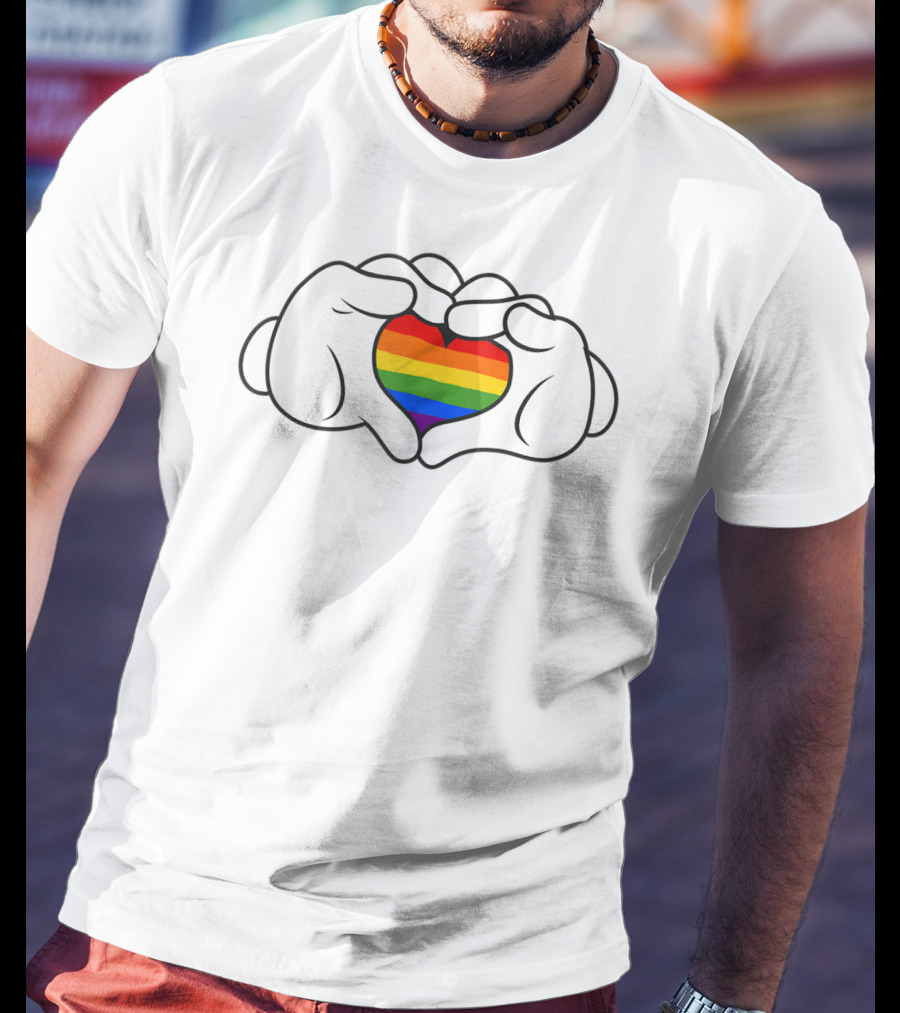 Disney Mickey And Friends Mickey Gloves Rainbow Heart T-Shirt