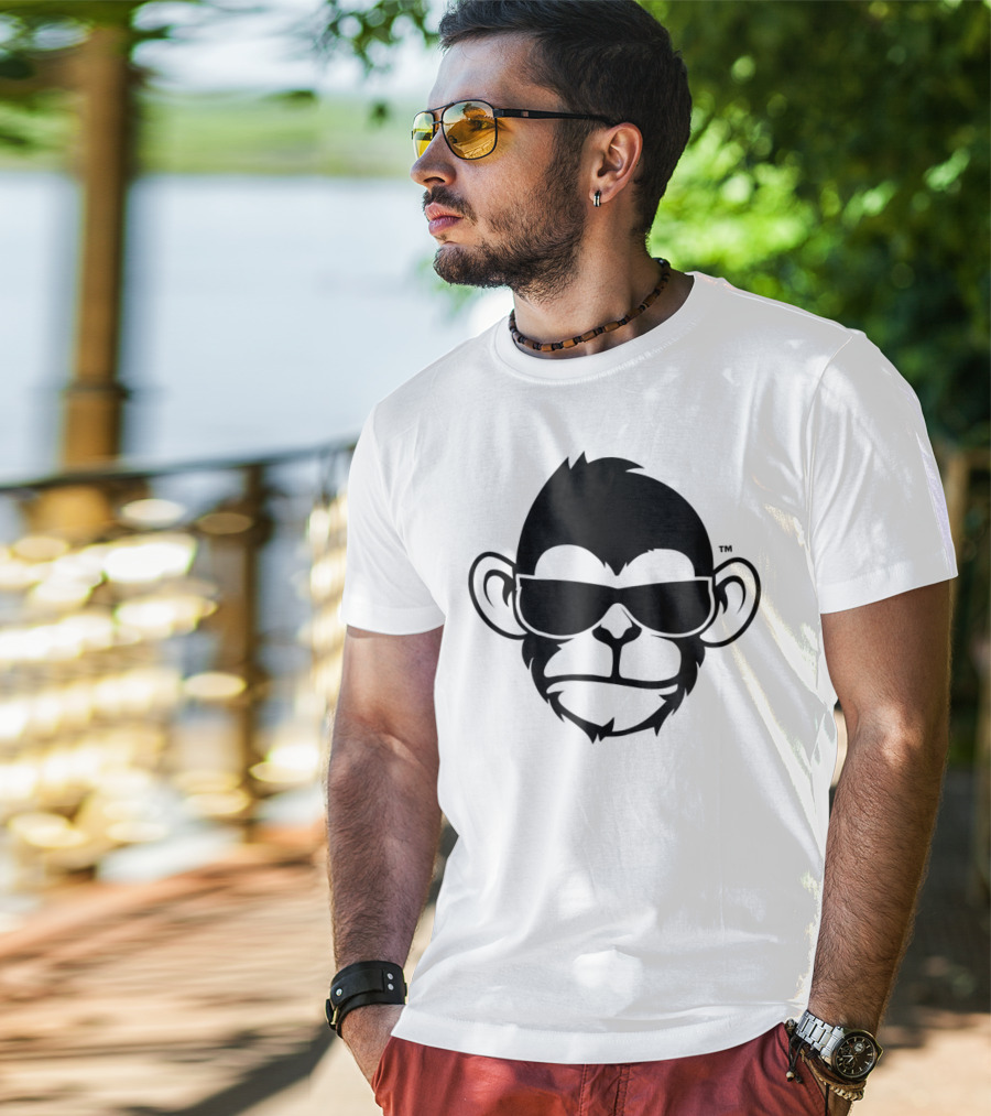 Fuzewear Monkey Face Sunglasses Cool Black T-Shirt