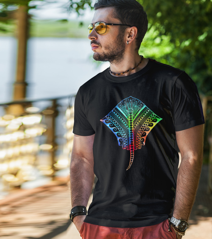 Hawaiian Tribal Tropical Stingray Pattern Beach T-Shirt