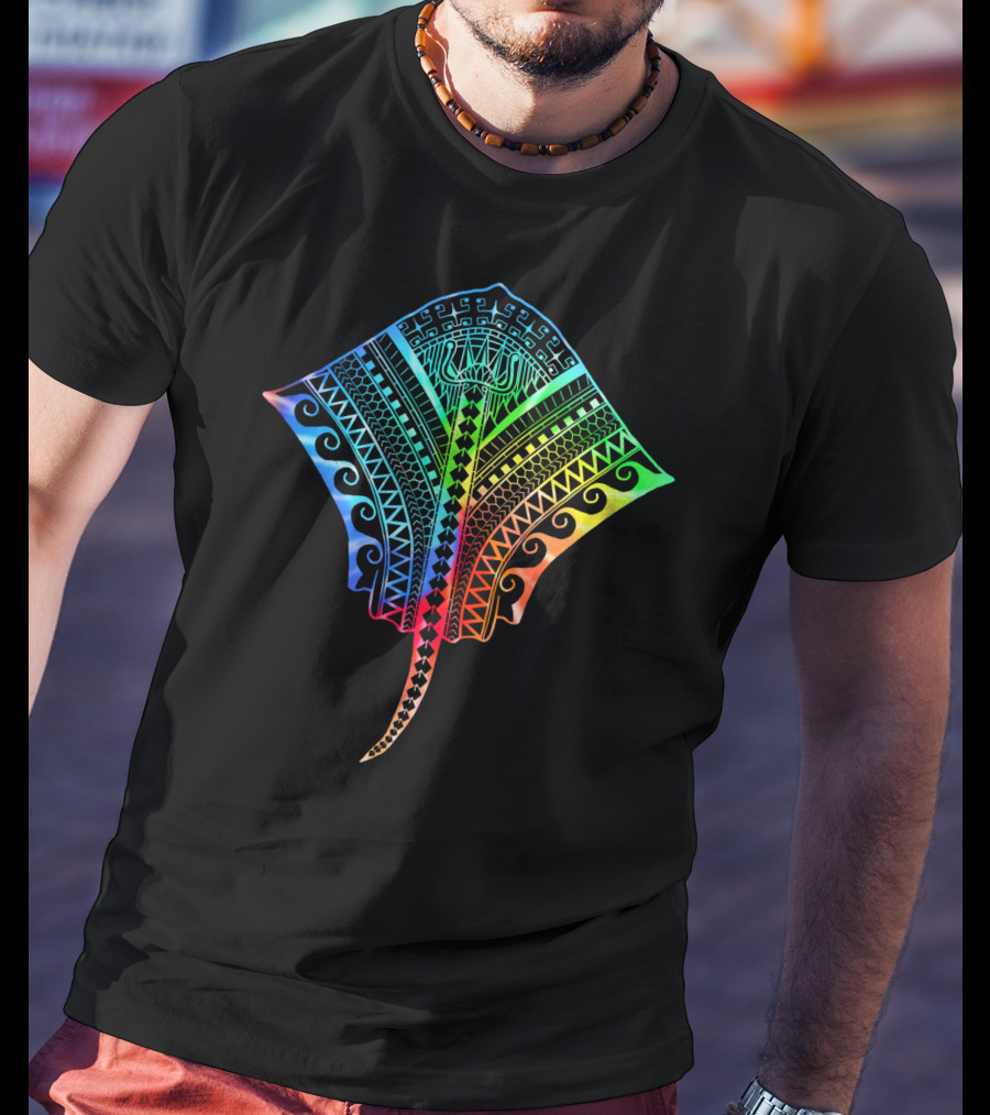 Hawaiian Tribal Tropical Stingray Pattern Beach T-Shirt