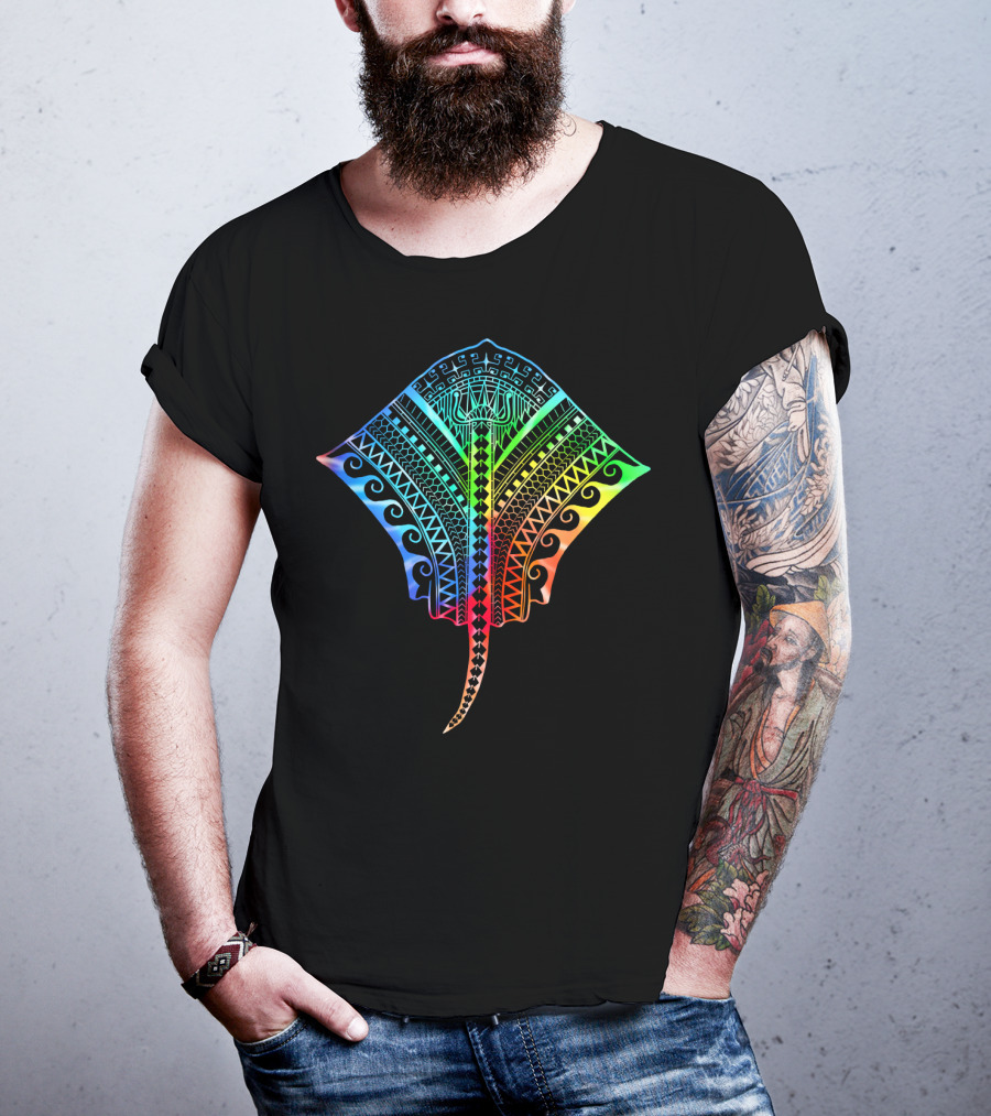 Hawaiian Tribal Tropical Stingray Pattern Beach T-Shirt