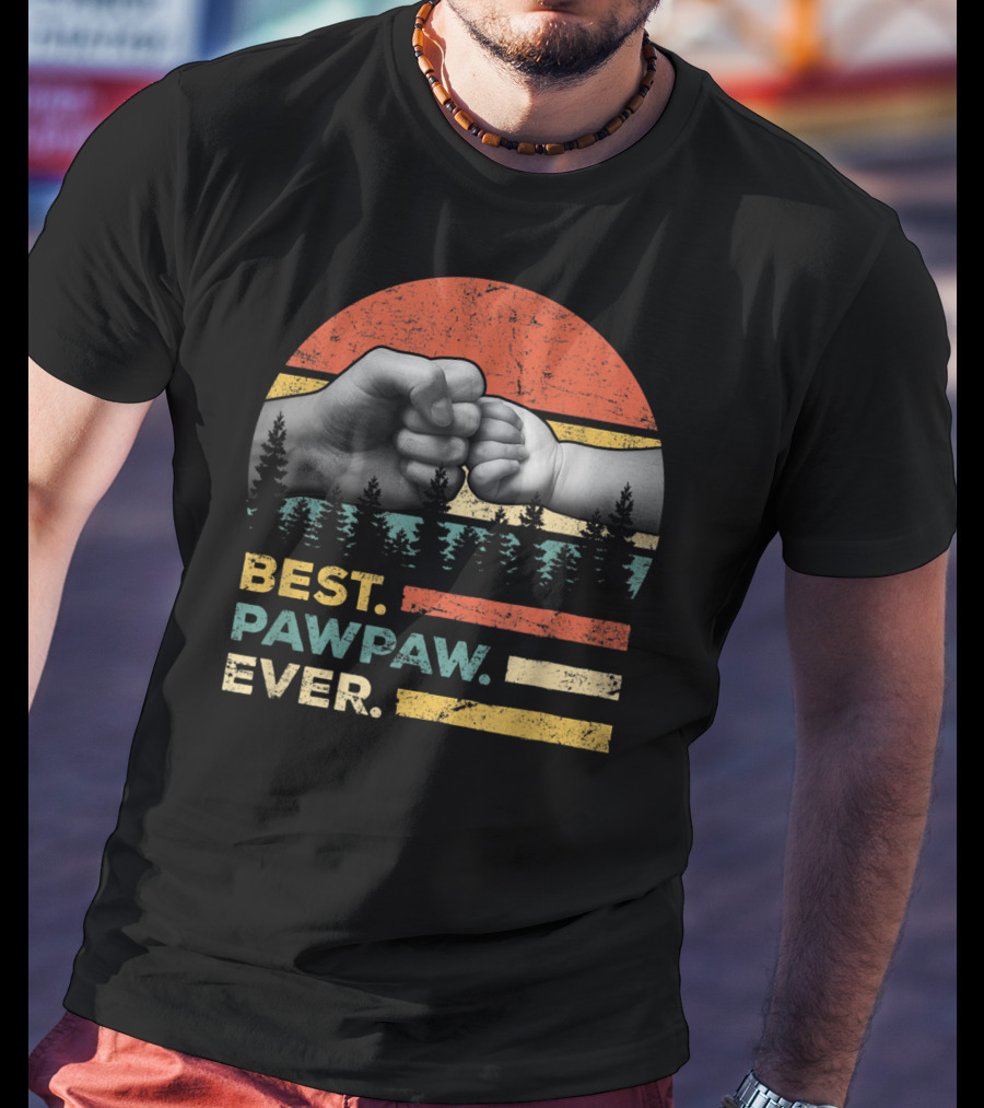 Best Pawpaw Ever Vintage Retro Fist Bump Forest Sunburst T-Shirt