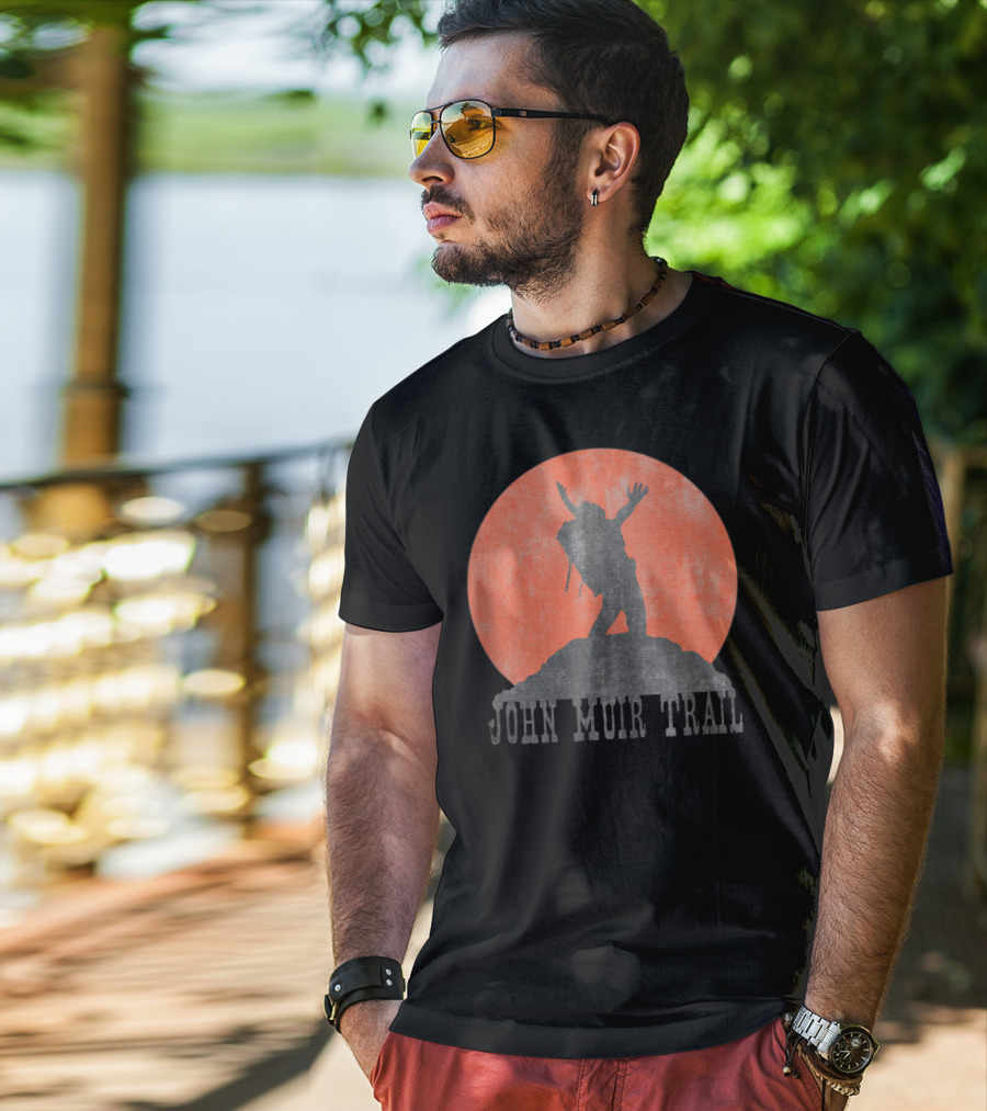 John Muir Trail Classic Hikers Silhouette With Backpack And Sunset T-Shirt