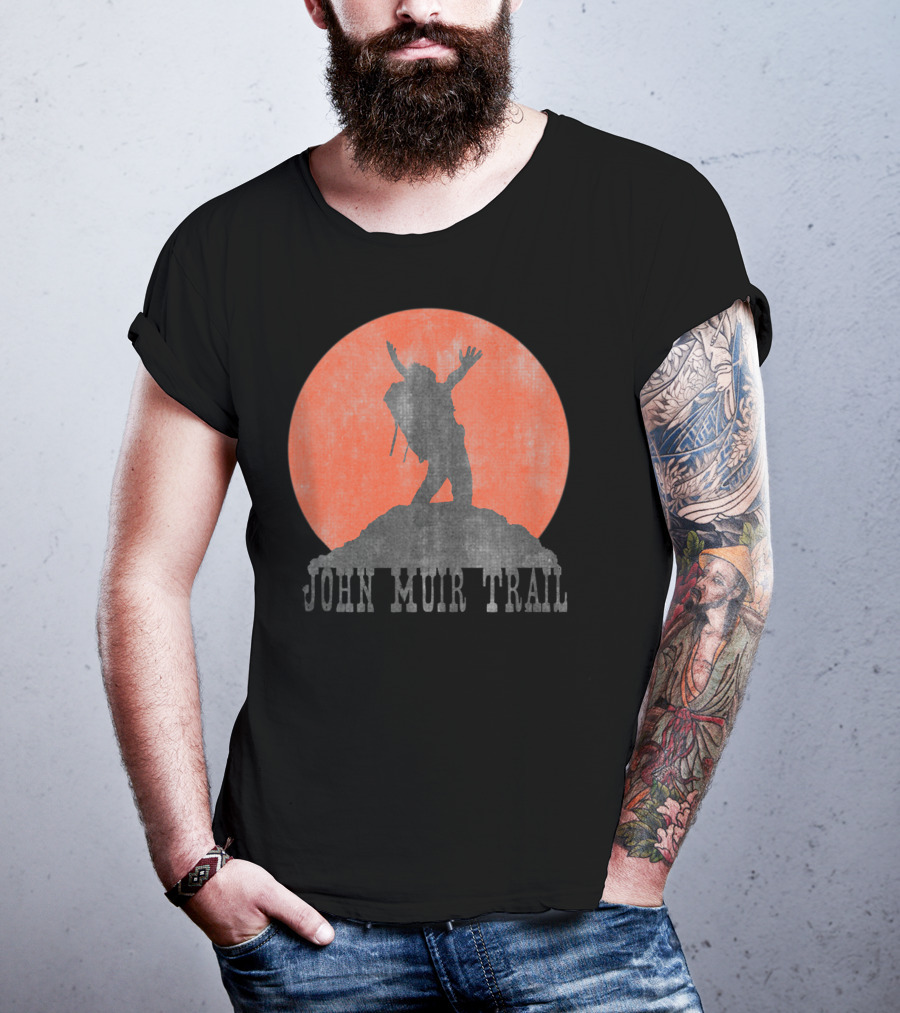 John Muir Trail Classic Hikers Silhouette With Backpack And Sunset T-Shirt