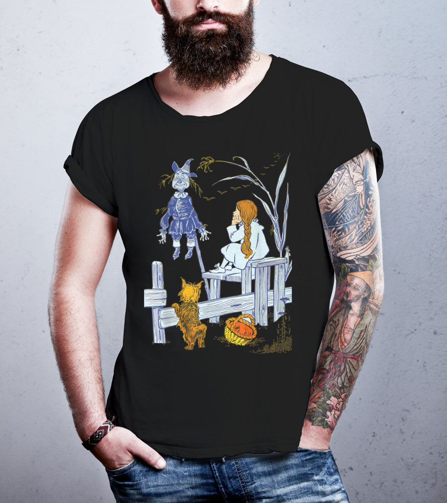 Land Of Oz Classic Scarecrow With Toto And Wizard Themes T-Shirt