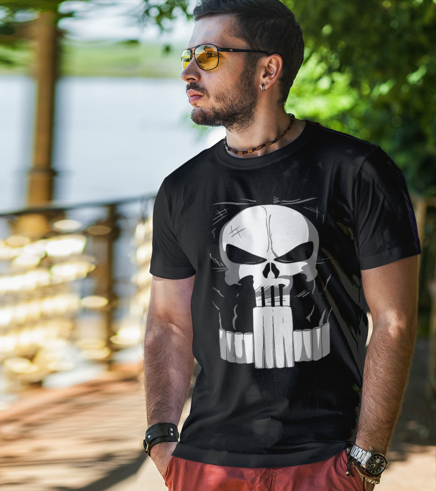 Marvel Punisher Skull With Bullet Teeth T-Shirt