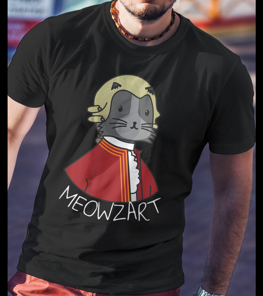 Meowzart Funny Cat Classic Music Mozart With Red Coat And Wig T-Shirt