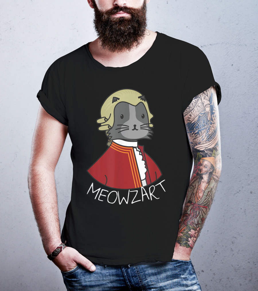 Meowzart Funny Cat Classic Music Mozart With Red Coat And Wig T-Shirt