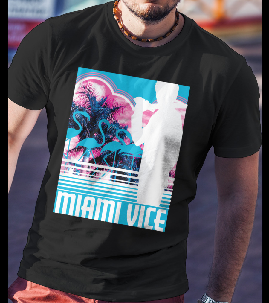 Miami Vice Neon Flamingo Silhouette Tropical T-Shirt