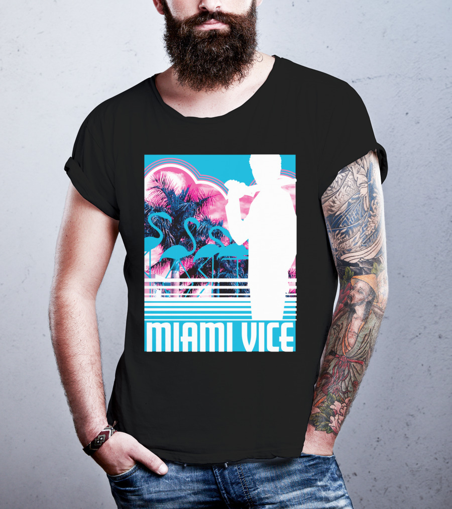 Miami Vice Neon Flamingo Silhouette Tropical T-Shirt