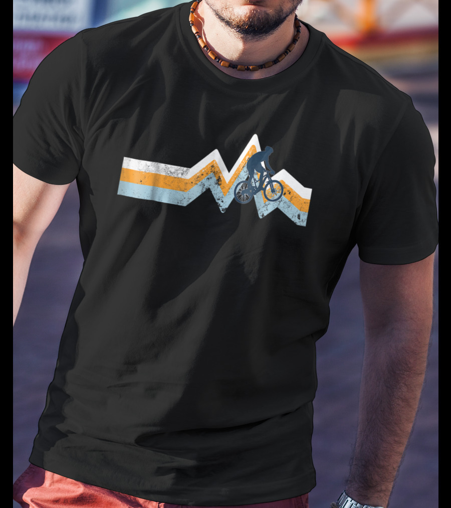 Mountain Bike Silhouette Retro Stripes Mtn Bike Classic Colors T-Shirt