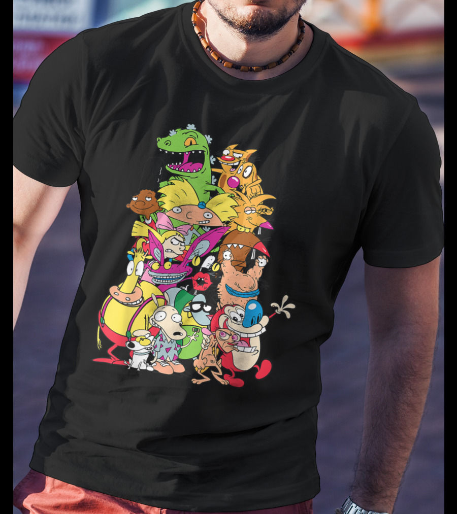 Nickelodeon 90s Rugrats Hey Arnold Rocko Ren Stimpy Cartoon Characters T-Shirt
