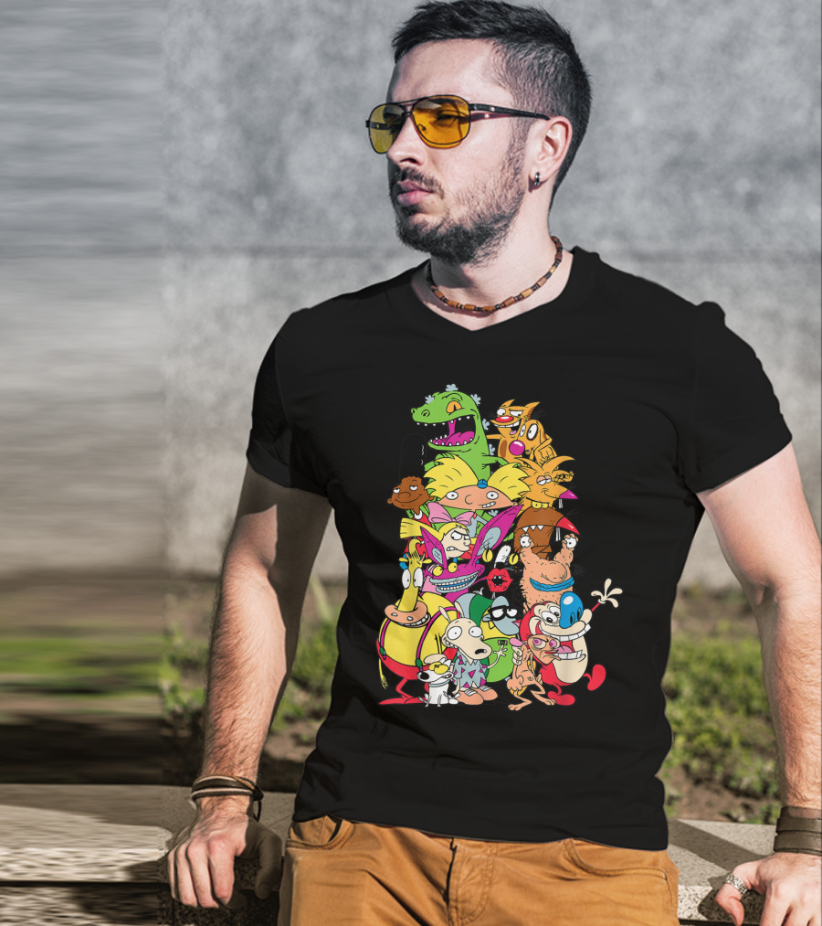 Nickelodeon 90s Rugrats Hey Arnold Rocko Ren Stimpy Cartoon Characters T-Shirt