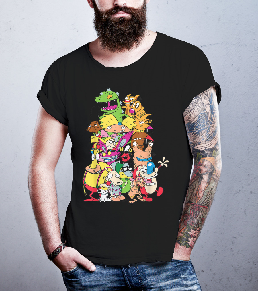 Nickelodeon 90s Rugrats Hey Arnold Rocko Ren Stimpy Cartoon Characters T-Shirt