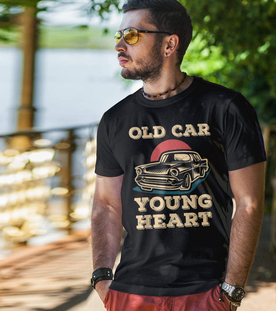 Old Car Young Heart Vintage Style Classic Auto Enthusiast Retro T-Shirt