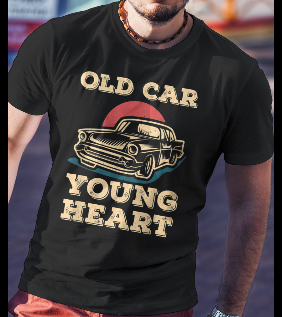 Old Car Young Heart Vintage Style Classic Auto Enthusiast Retro T-Shirt