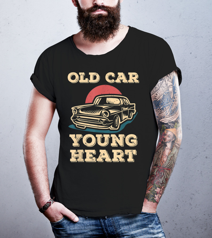 Old Car Young Heart Vintage Style Classic Auto Enthusiast Retro T-Shirt
