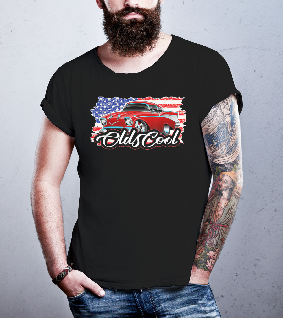 Olds Cool Classic Car 1957 American Flag Graphics T-Shirt