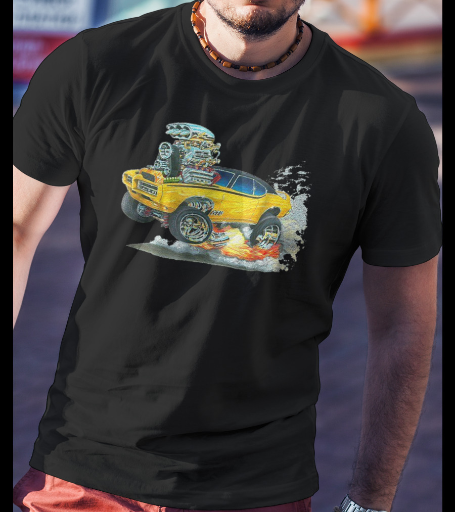 Retro Classic Hot Rod 70s American Muscle Car Flames And Smoke T-Shirt