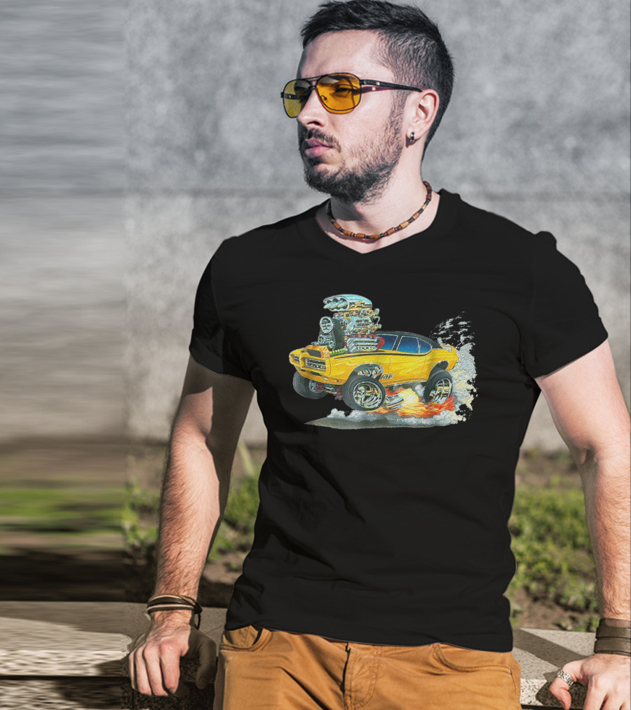 Retro Classic Hot Rod 70s American Muscle Car Flames And Smoke T-Shirt