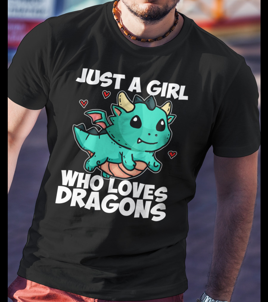 Just A Girl Who Loves Dragons Cute Dragon Hearts T-Shirt