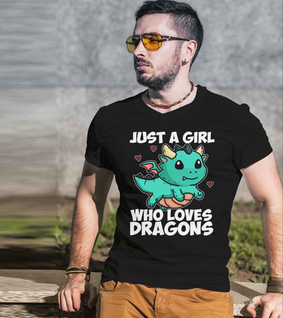 Just A Girl Who Loves Dragons Cute Dragon Hearts T-Shirt
