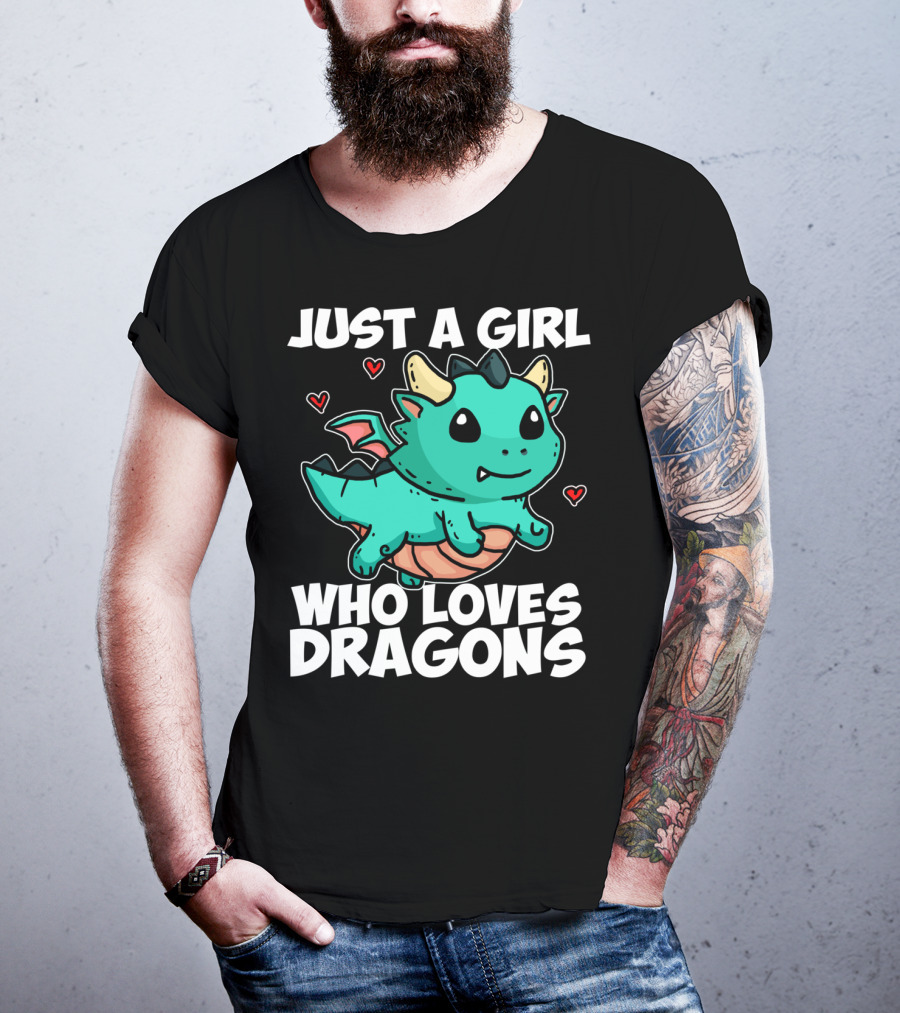 Just A Girl Who Loves Dragons Cute Dragon Hearts T-Shirt
