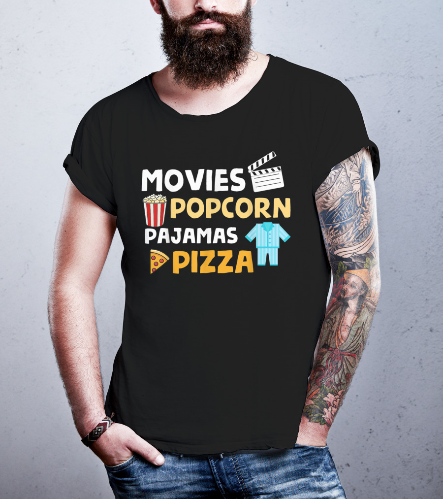 Movies Popcorn Pajamas Pizza Fun Birthday T-Shirt