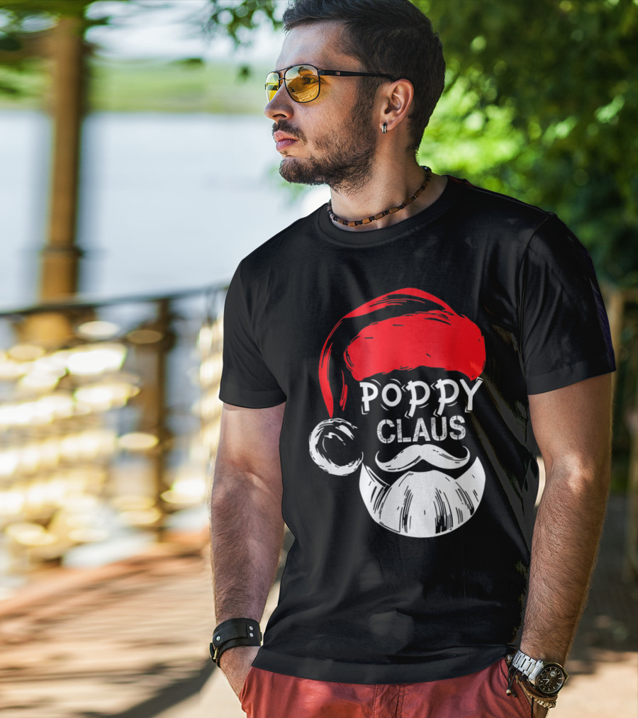 Poppy Claus Santa Hat Beard Christmas Fun T-Shirt