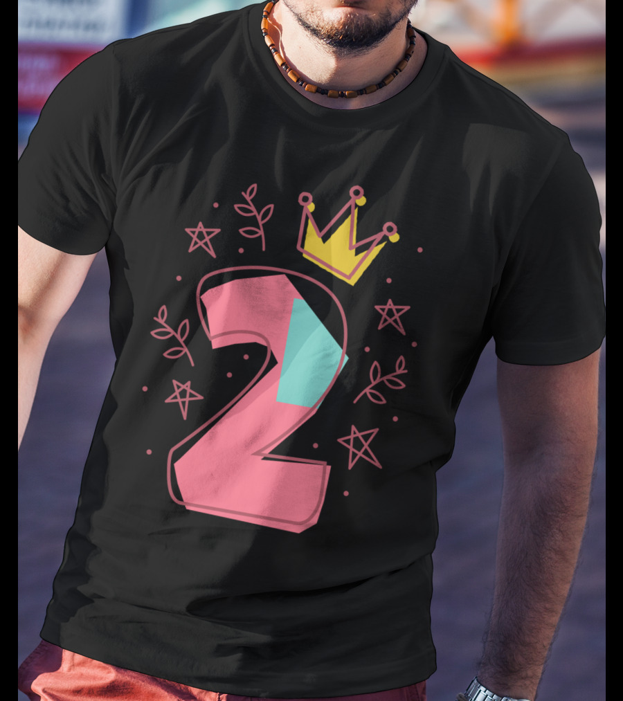 Princess Two Years Old 2nd Birthday Crown Stars T-Shirt