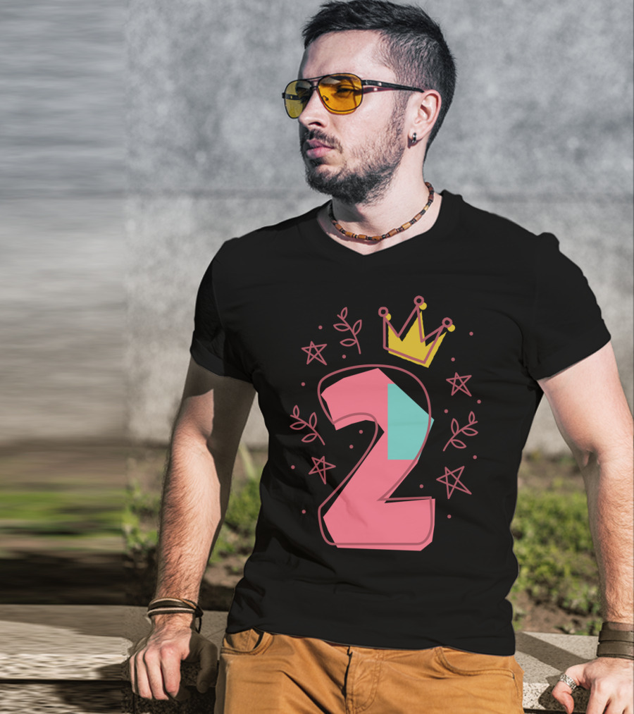 Princess Two Years Old 2nd Birthday Crown Stars T-Shirt