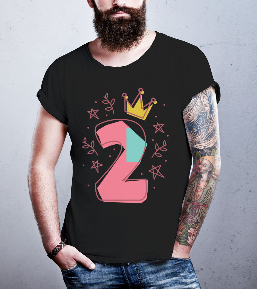 Princess Two Years Old 2nd Birthday Crown Stars T-Shirt
