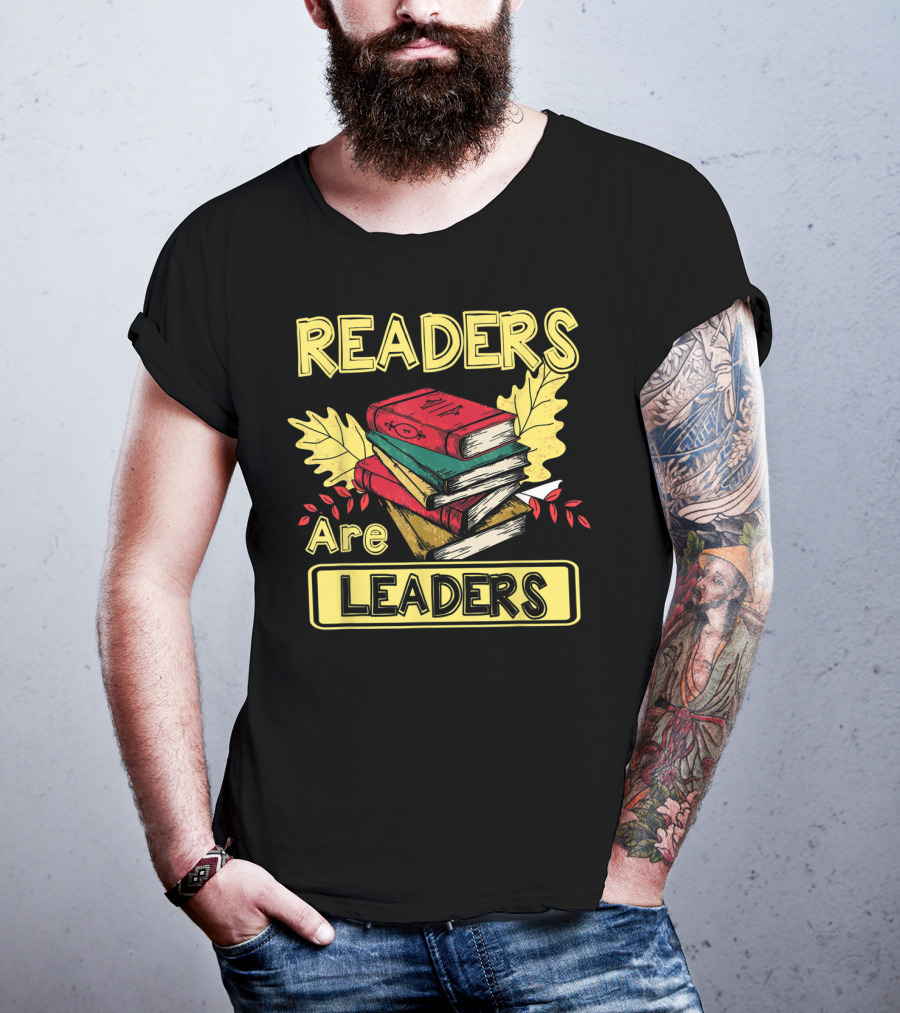 Readers Are Leaders Books With Fall Leaves Stacked T-Shirt