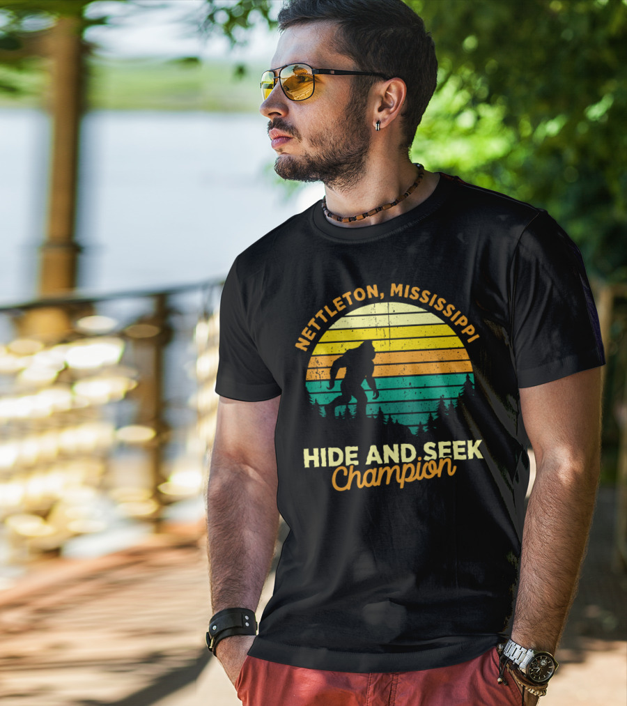 Nettleton Mississippi Bigfoot Hide And Seek Champion Retro T-Shirt